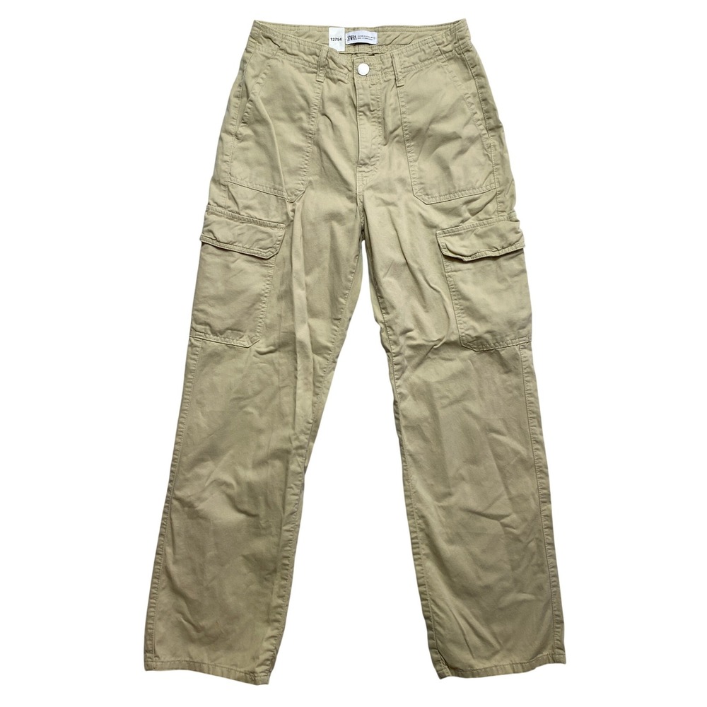 Zara Cargo Pants Womens 6 Tan Straight Leg Utility